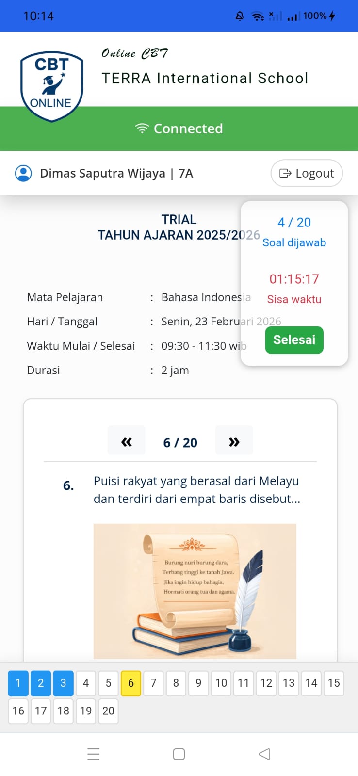 Tampilan Ujian Siswa CBT Online